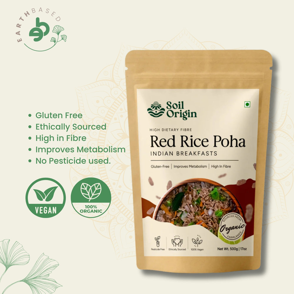 Red Rice Poha (Flakes) by Soil Origin | Pack of 3 - EarthBased