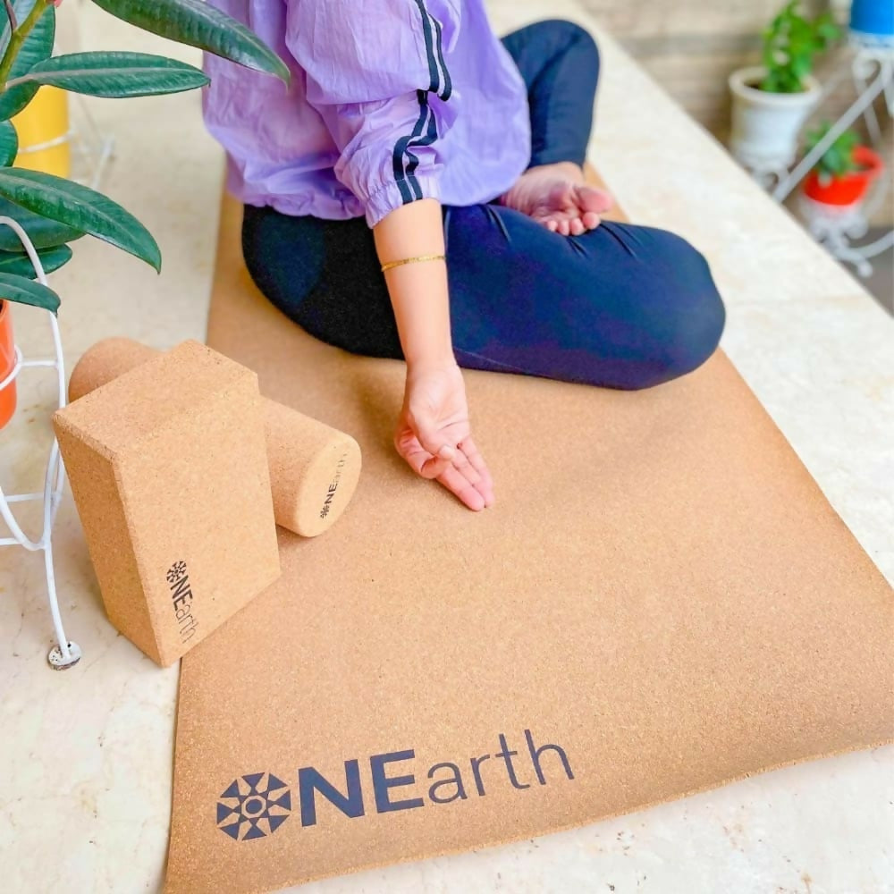 Cork Yoga Combo - Mat, Roller and Brick/ Block - Amalgamated Rubber