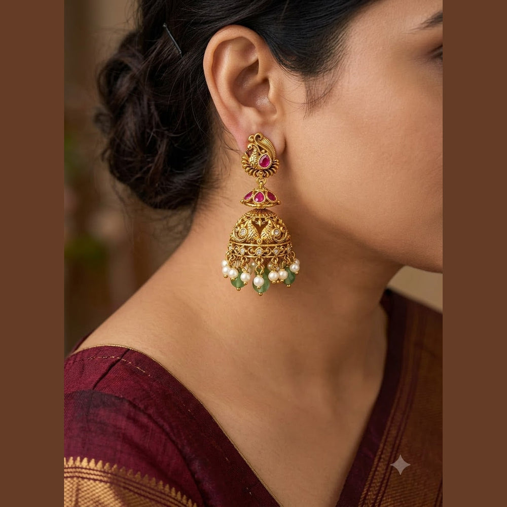 Peacock Jhumka Earrings - view 3