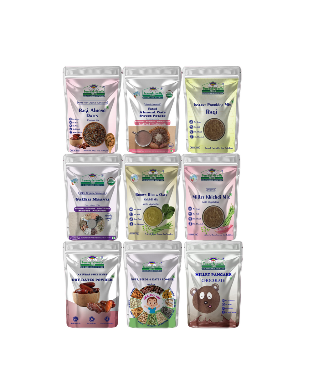 TummyFriendly Foods CertifiedOrganic Baby Food For Toddlers 1+ Year, Dry Fruits Powder for Baby Kids Cereal (500 g, Pack of 9, 12+ Months) - EarthBased