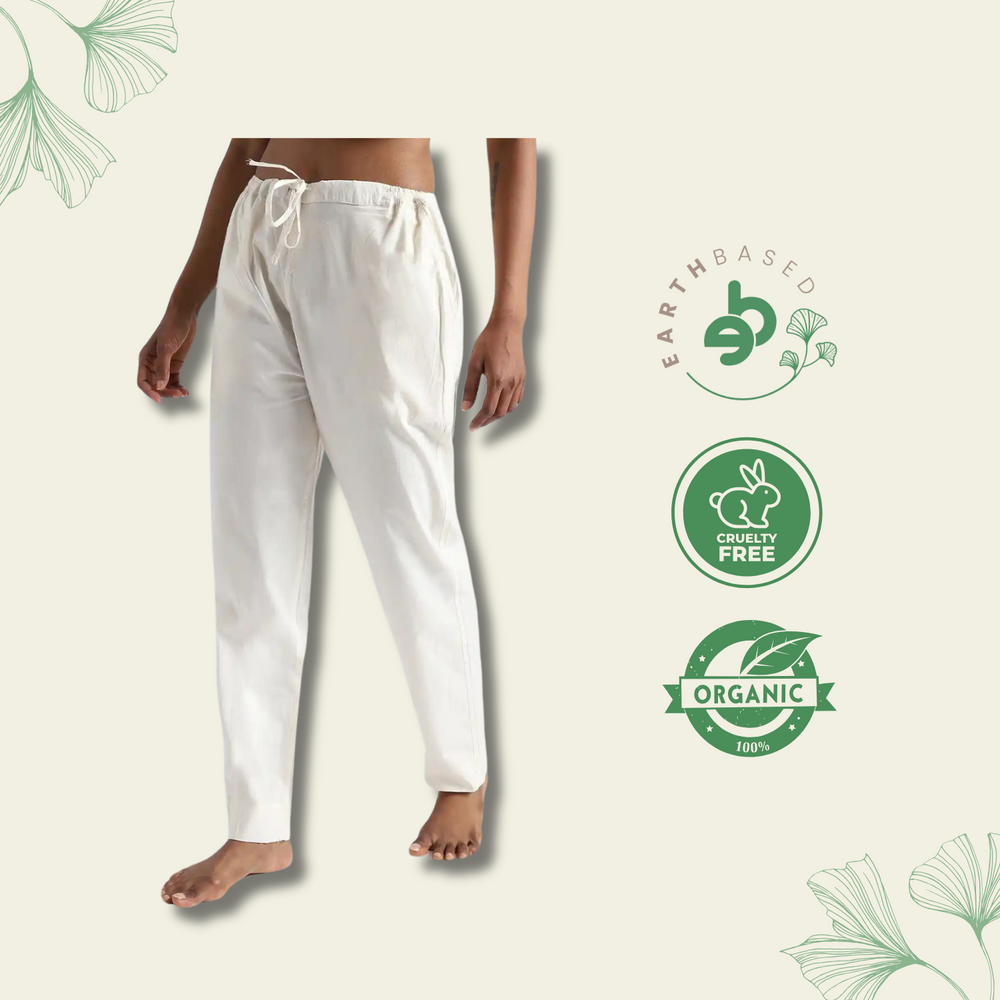 Organic Cotton & Natural Dyed Womens Raw White Color Slim Fit Pants by Livbio - EarthBased