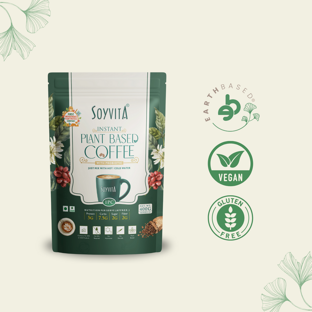SOYVITA – PLANT BASED COFFEE | 2 MINS INSTANT COFFEE | WITH PREBIOTICS & PROBIOTICS | NON DAIRY COFFEE | Serves – 16 (400 Gms) - EarthBased