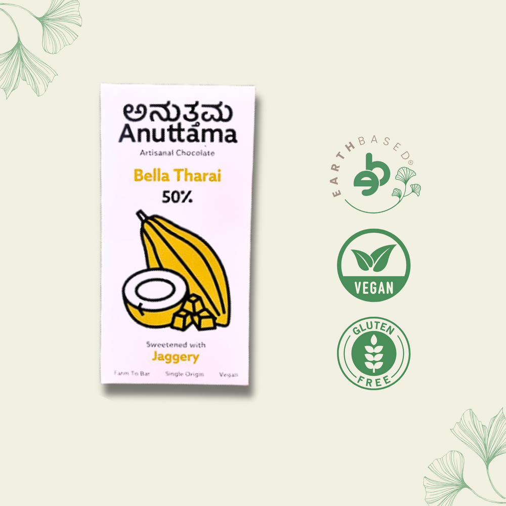 ANUTTAMA Dark Chocolate 50% Cocoa Combo of Bella Tharai (50g x 2) No Artificial Flavours & Colors| No Preservatives | Natural Chocolate Bar | Chocolate for Gift - EarthBased