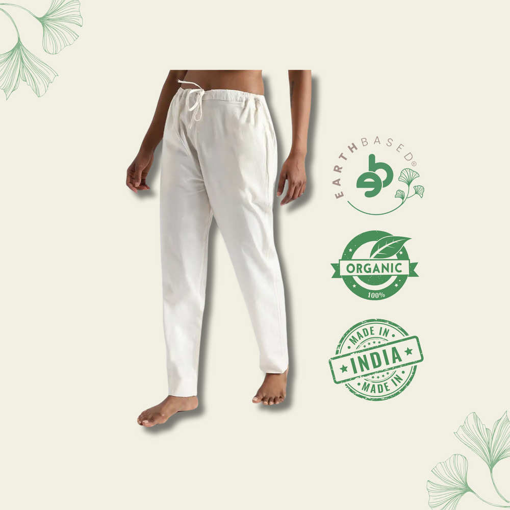 Organic Cotton & Natural Dyed Womens Raw White Color Slim Fit Pants by Livbio - EarthBased