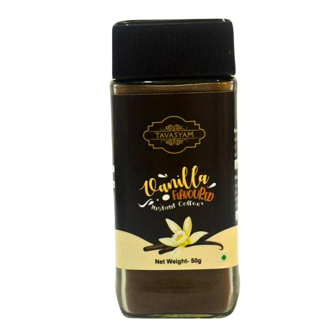TAVASYAM Coffee Powder Jar 50 g | Vanilla Instant | Flavoured Coffee Powder for both Hot & Cold Coffee | Make Espresso, Latte & Cappucino