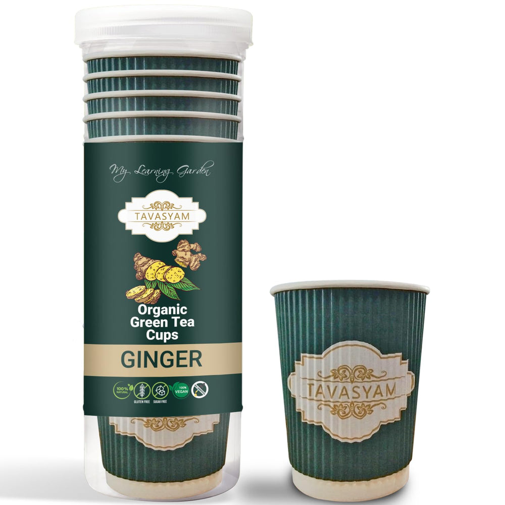 TAVASYAM Ready to Sip Ginger Flavour Green Tea Cup | Green Tea for Weight Loss | Vegan, Gluten Free & Sugar Free | Ginger Flavour | Pre-Filled Tea Cups 200ml | Tea Cups Set of 12 - EarthBased