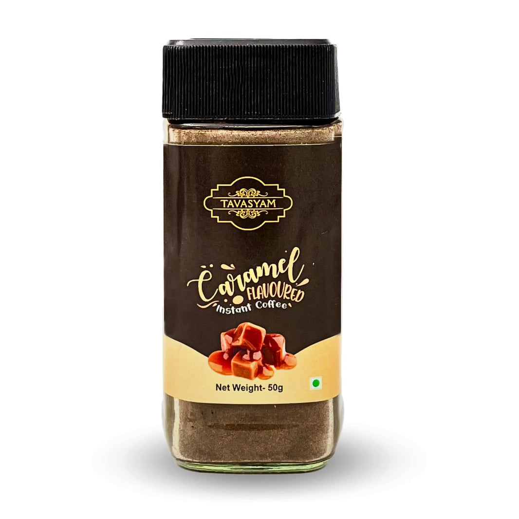 TAVASYAM Caramel Instant & Pure Coffee Jar, 50g, Freeze-Dried, Rich & Strong, Specially Sources Arabica bean | 25 Servings