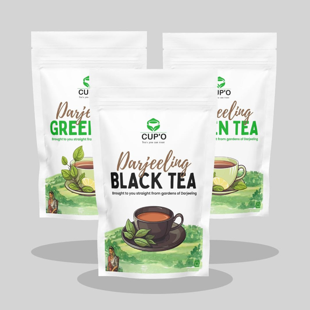 CUP'O Darjeeling whole leaf tea tins, three 100g tins
