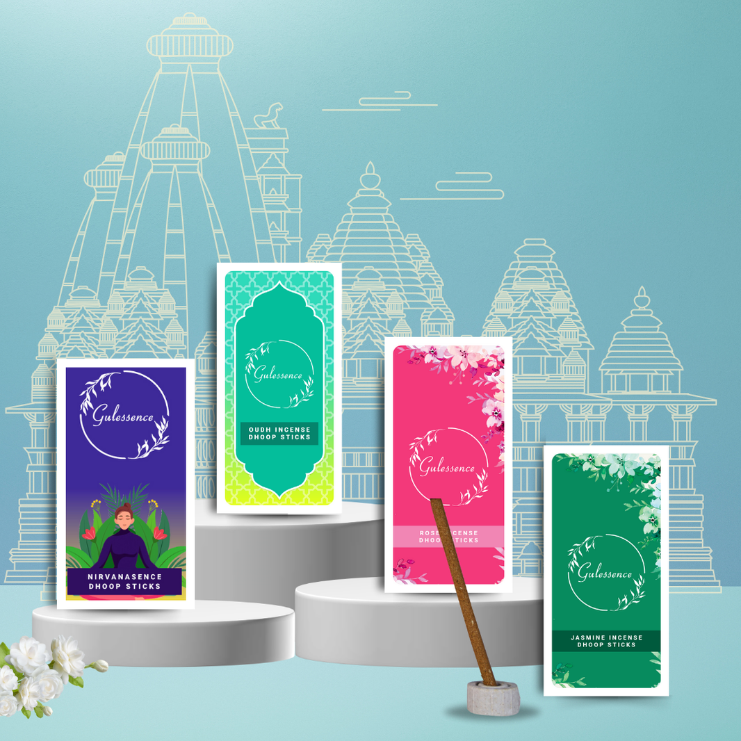 Gulessence Oudh, Nirvanasence , Rose, Jasmine Bambooless Dhoop Sticks | Pack of 4 - EarthBased