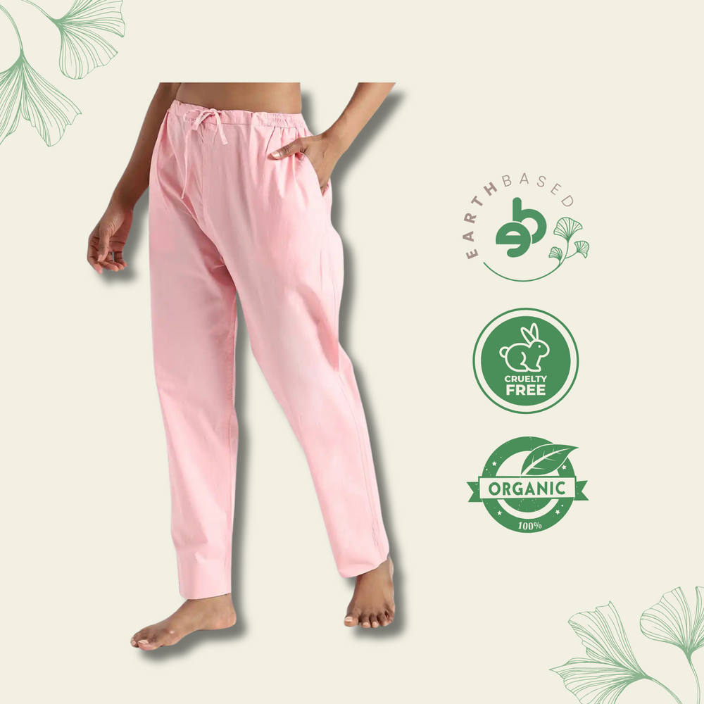 Organic Cotton & Natural Dyed Womens Rose Pink Color Slim Fit Pants by Livbio - EarthBased