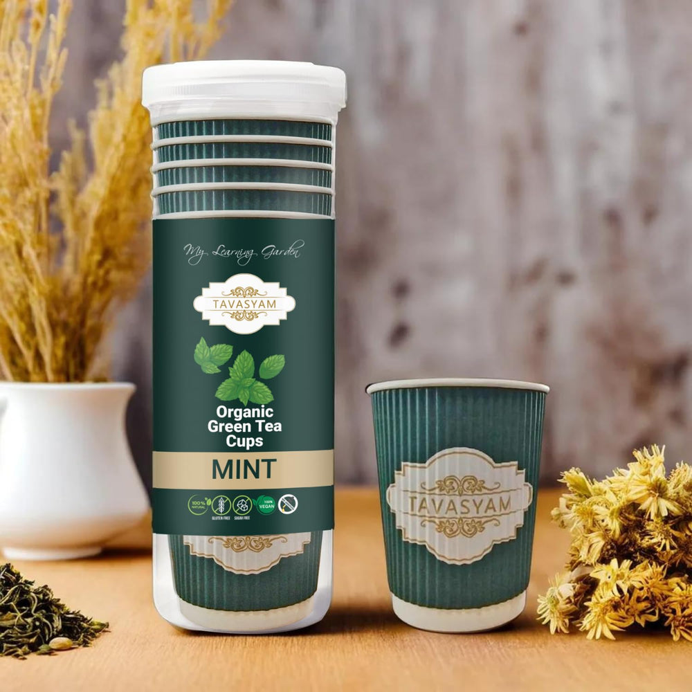 TAVASYAM Ready to Sip Mint Flavour Green Tea Cup | Green Tea for Weight Loss | Vegan, Gluten Free & Sugar Free | | Mint Flavour | Whole Leaf Teas | Pre-Filled Tea Cups 200ml | Tea Cups Set of 12 - EarthBased