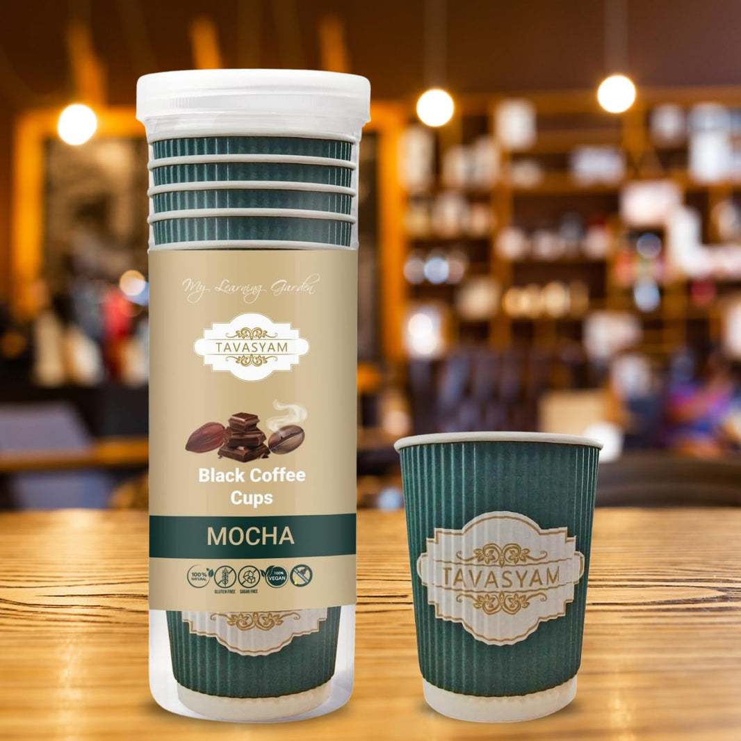 TAVASYAM Black Coffee Powder | Instant Coffee Powder | Mocha Flavoured Coffee | Vegan, Gluten Free & Sugar Free | No Additives | No-Drip Infusion Layer | Pre-Filled Coffee Cups 200ml | Pack of 12 Cups - EarthBased