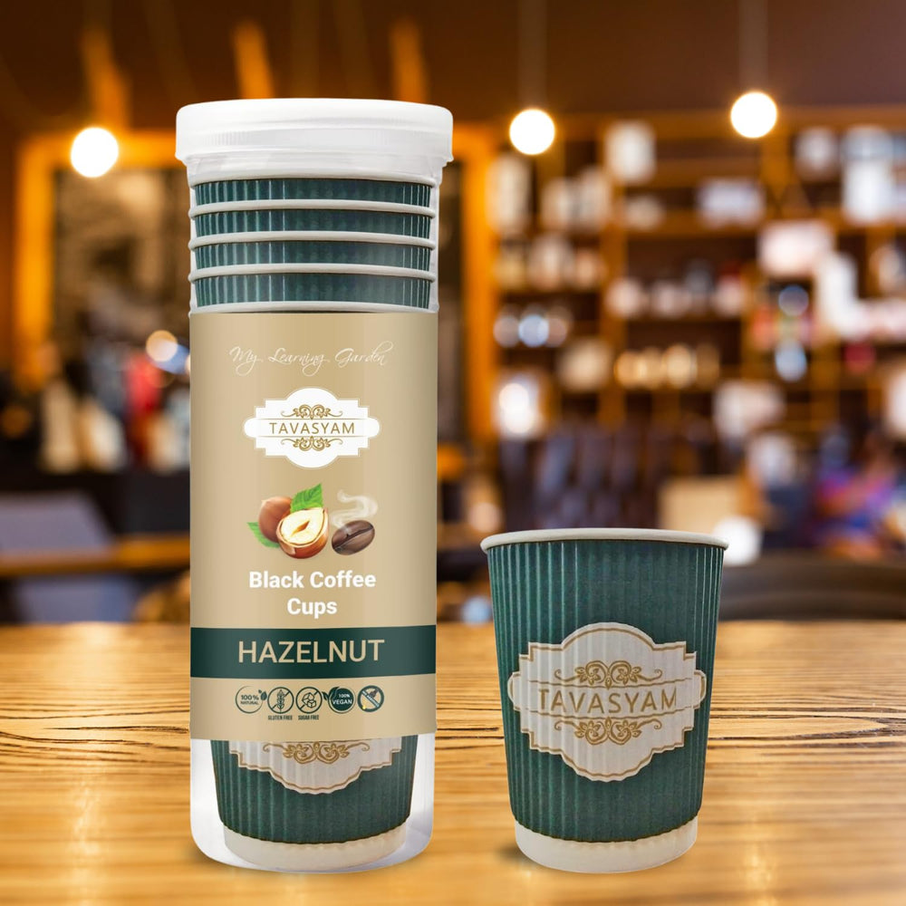 TAVASYAM Black Coffee Hazelnut Instant Coffee Powder | Hazelnut Flavored Coffee | Gluten Free & Sugar Free | No Additives | No-Drip Infusion Layer | Pre-Filled Coffee Cups 200ml | Pack of 12 Cups - EarthBased