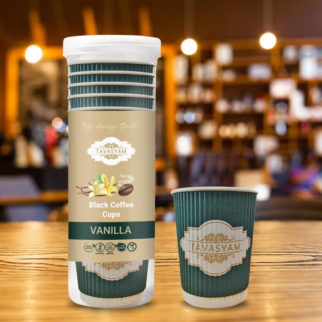 TAVASYAM Vanilla Instant Coffee Powder Black Coffee | Vanilla Flavored Coffee | Vegan, Gluten Free & Sugar Free | No Additives | No-Drip Infusion Layer | Pre-Filled Coffee Cups 200ml | Pack of 12 Cup - EarthBased