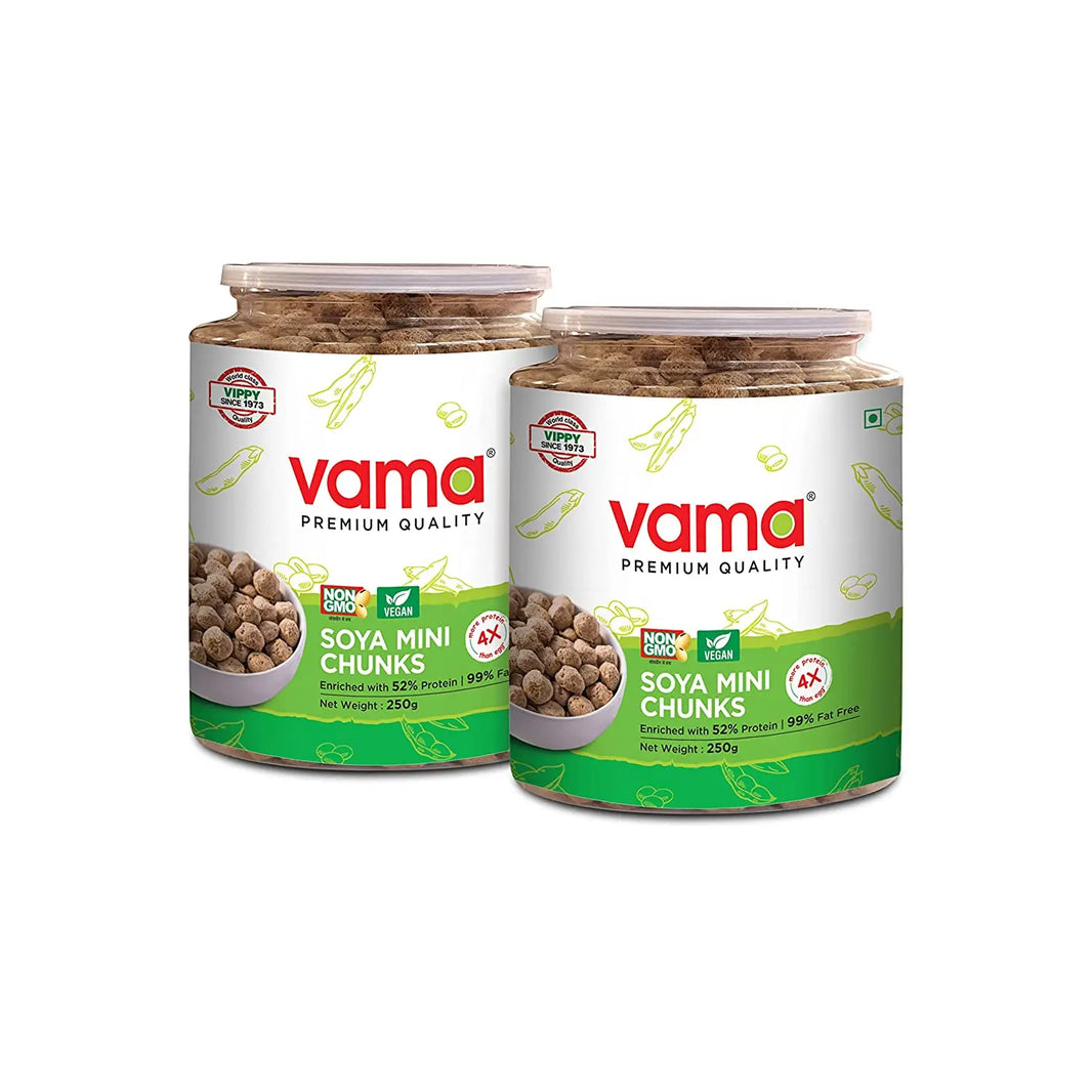 Vama SOYA Mini Chunks | 99% Fat-Free | Vegan |Gluten-Free| Pack of 2 | Healthy Products | 250 g Each - EarthBased