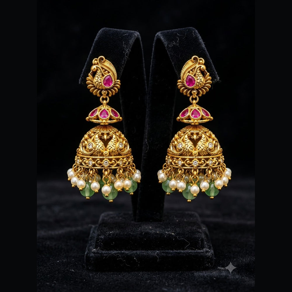Peacock Jhumka Earrings - view 4