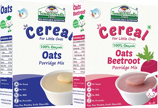 TummyFriendly Foods Certified 100% Organic Oats and Organic Oats, Beetroot Porridge Mixes , Organic Baby Food for 6 Months Old , Rich in Beta-Glucan, Protein & Fibre , 200g Each, 2 Packs Cereal (400 g, Pack of 2) - EarthBased