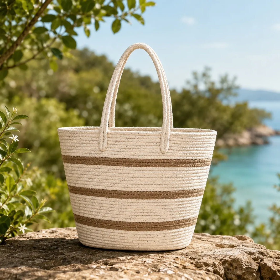 Cream & Brown lines Tote bag