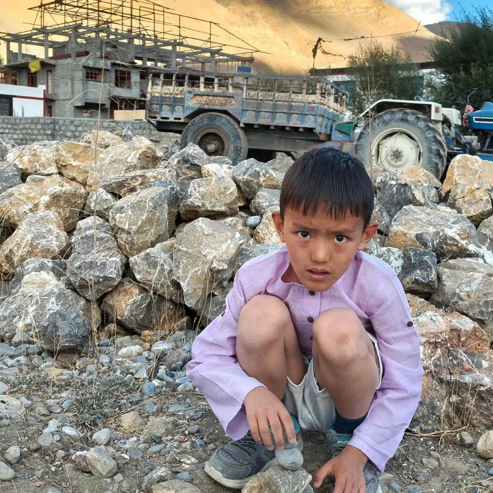 Earthy Wanderer' - Boys' Set with Full Sleeve Button-down Shirt and Shorts - EarthBased