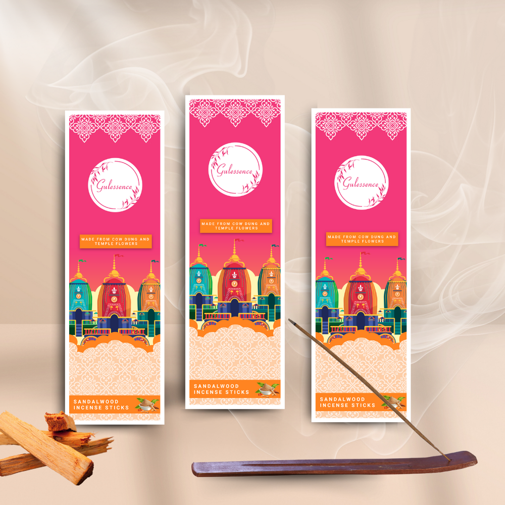 Sandalwood Incense Sticks With Free Incense Holder | Made from Cow dung & Temple Flower | Gulessence - Gulessence