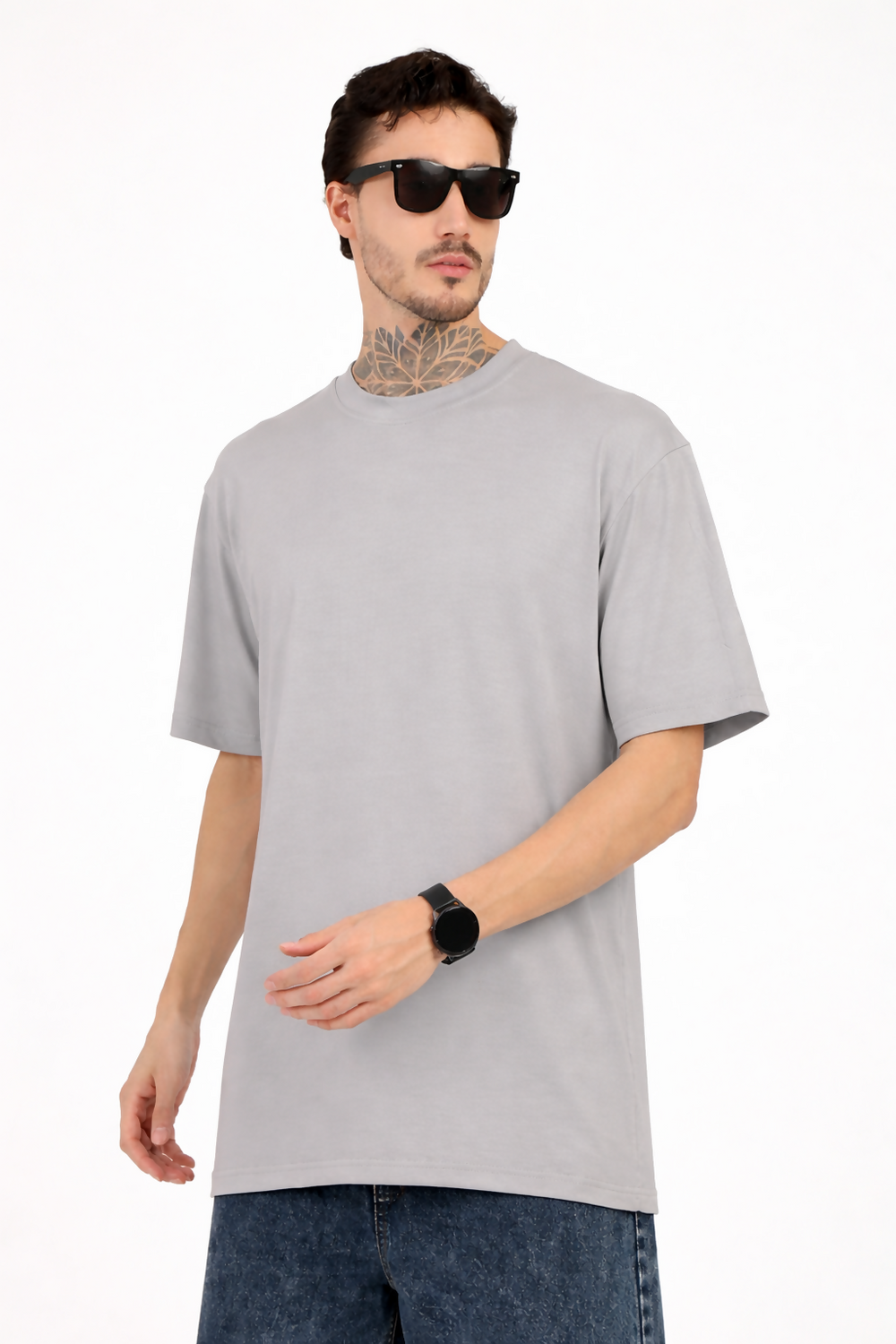 Men Oversized Plain Bamboo T-Shirt – Soft, Breathable & Sustainable | Gray - EarthBased