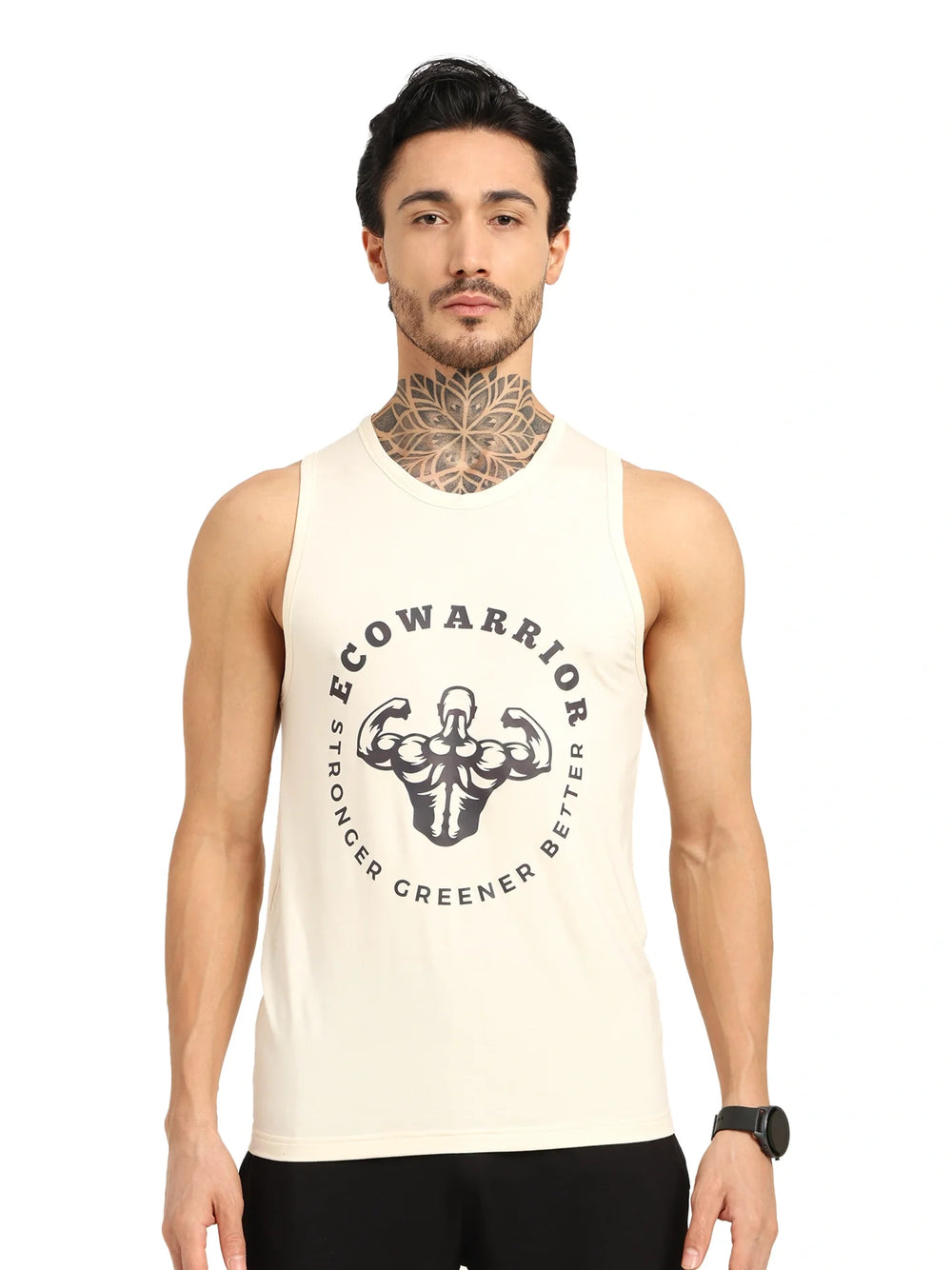 Men’s Bamboo Gym Vest – Soft, Breathable Workout Tank in Cream - EarthBased