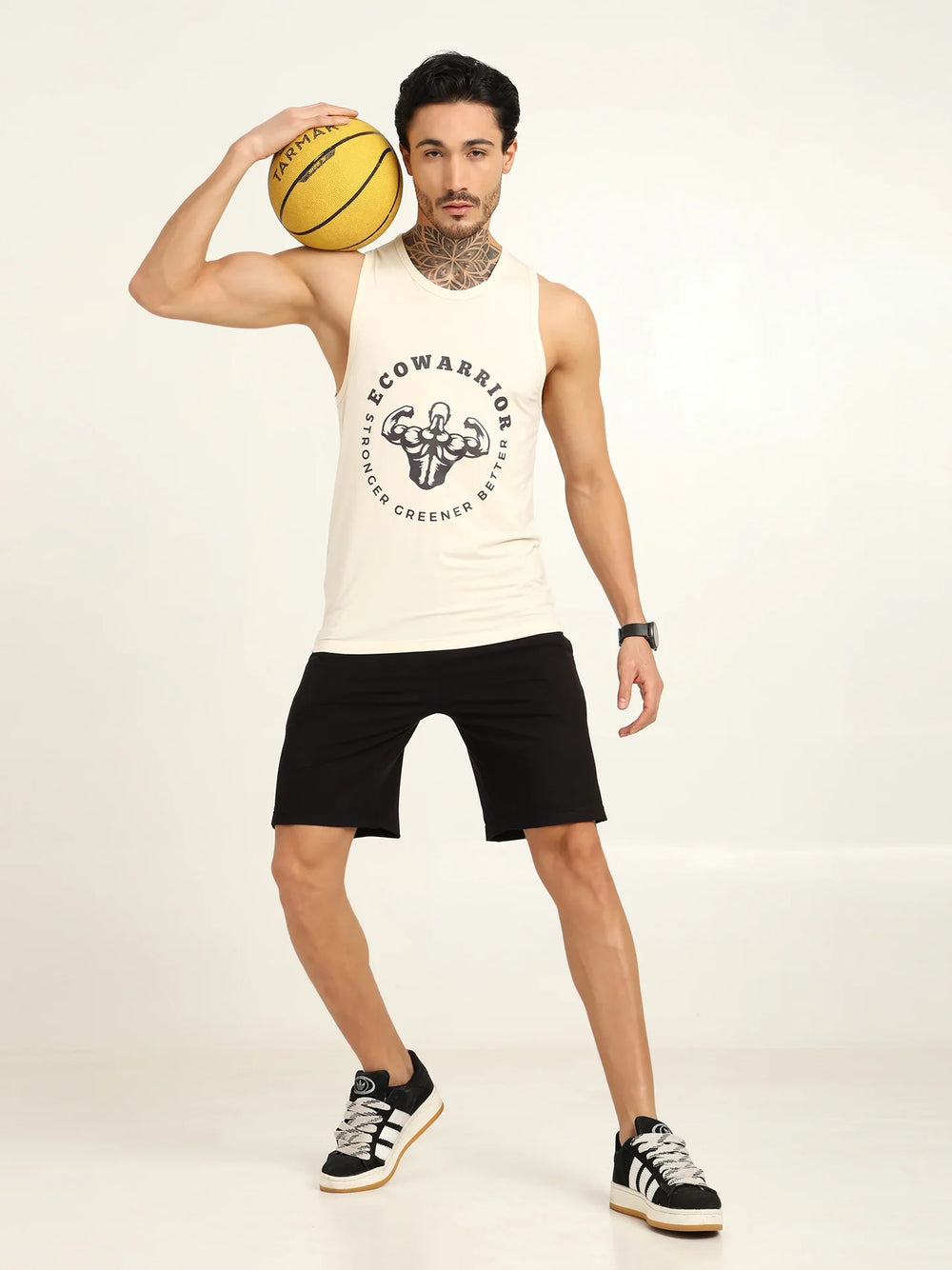Men’s Bamboo Gym Vest – Soft, Breathable Workout Tank in Cream - EarthBased