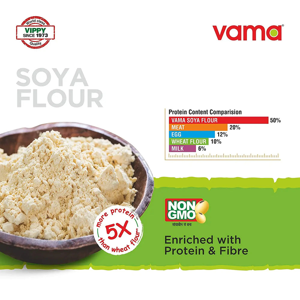 Vama SOYA Flour Enriched with 50% Protein and 98% Fat Free | Low Carb 2 x 500g - EarthBased