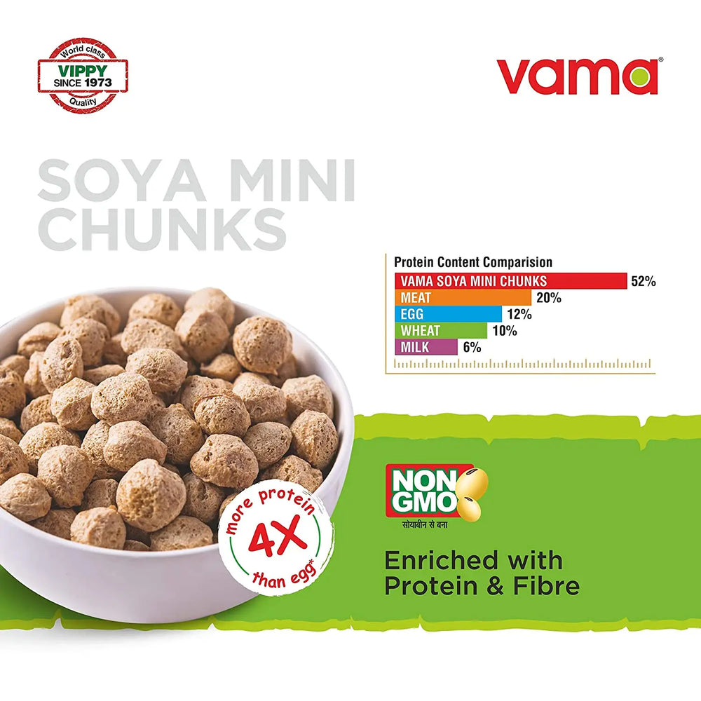 Vama SOYA Wadi Mini Chunks Enriched with 52% Protein and 99% Fat Free 250g - EarthBased