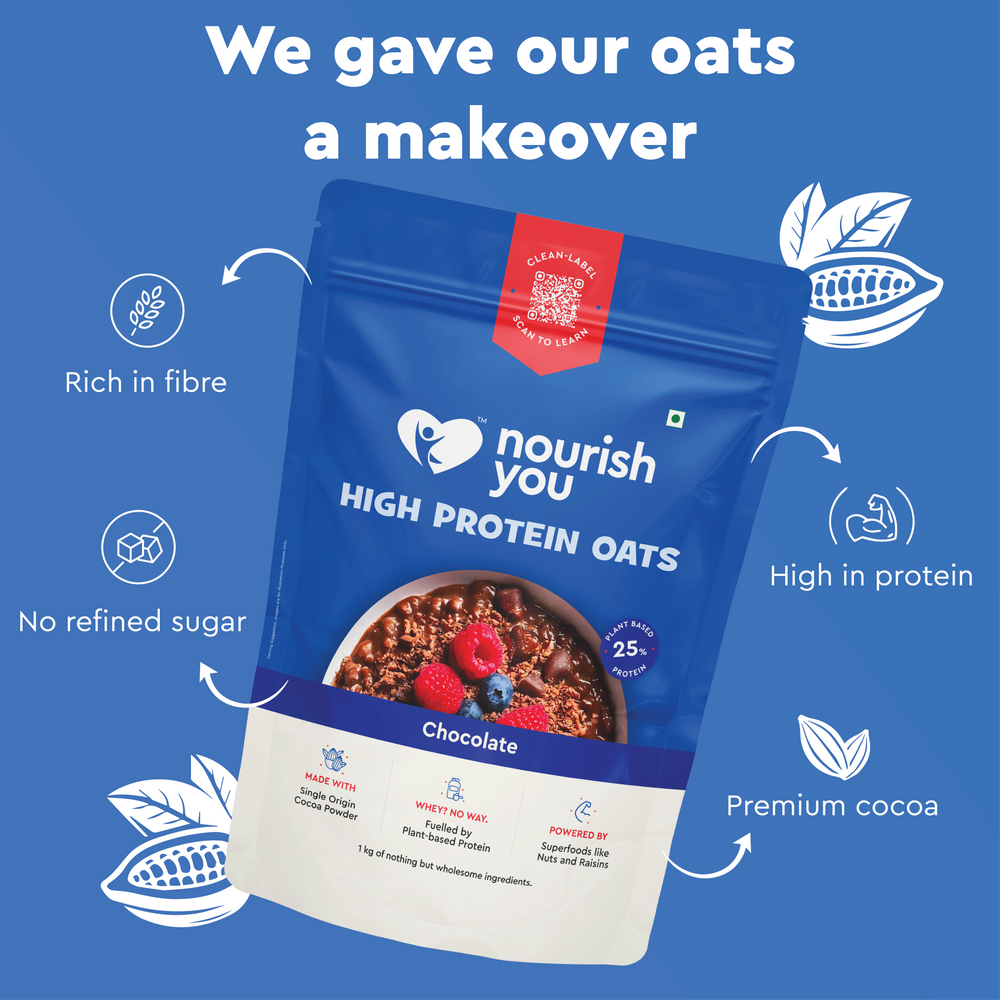 Nourish You 25% High Protein Chocolate Oats 1Kg - EarthBased