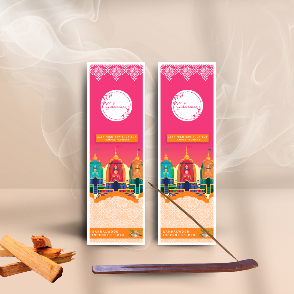 Sandalwood Incense Sticks With Free Incense Holder | Made from Cow dung & Temple Flower | Gulessence - Gulessence