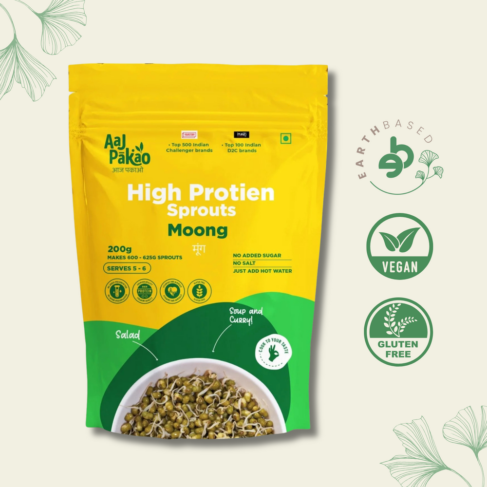 Aaj Pakao - Dehydrated Moong Sprout | Great for Salads, Stir-fries, and Sandwiches | 1 Pack, 200gms - EarthBased