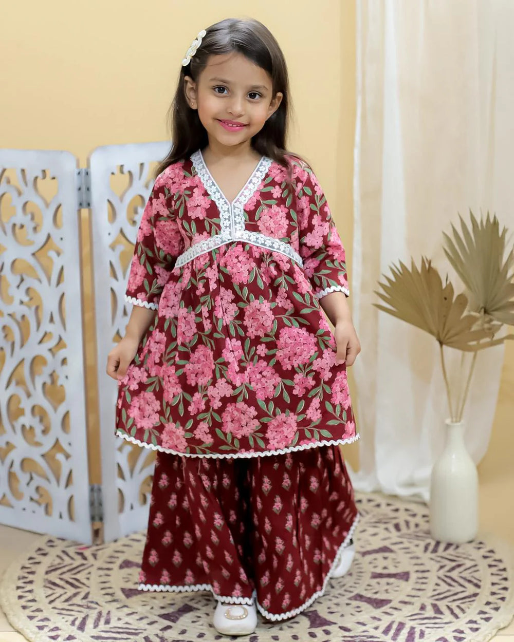 Kid’s Girls Pure Cotton Jaipur Block Printed Indian Ethnic Festive Party Wear Suit Sets | Red - EarthBased