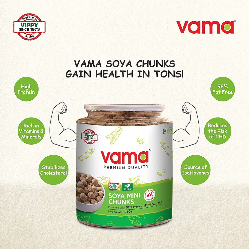 Vama SOYA Wadi Mini Chunks Enriched with 52% Protein and 99% Fat Free 250g - EarthBased