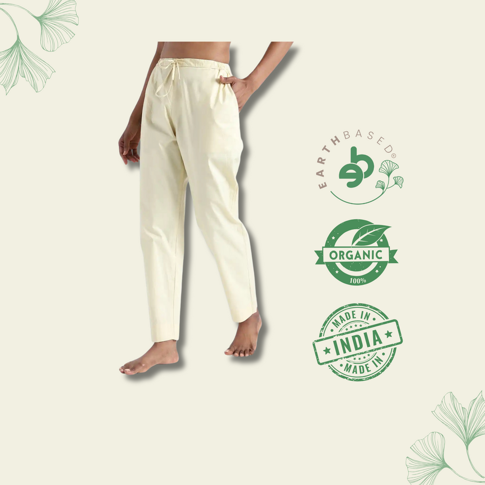 Organic Cotton & Natural Dyed Womens Lemon Yellow Color Slim Fit Pants by Livbio - EarthBased