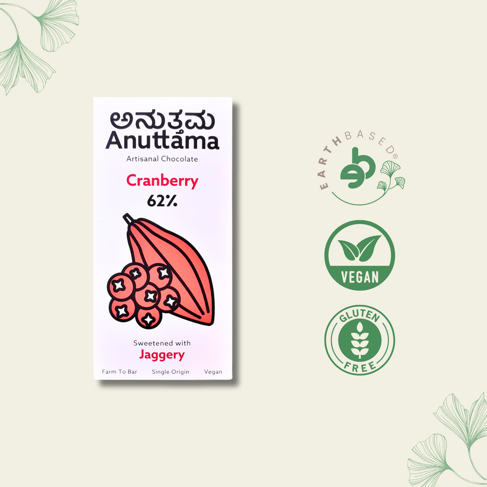 Cranberry Dark Chocolate | 62% Cocoa | Gift Pack Diwali Gift | Handmade Chocolate | Vegan Chocolate | Dark Chocolate Sugar Free | Lectin Free | Natural Chocolate Bar | by Anuttama - EarthBased