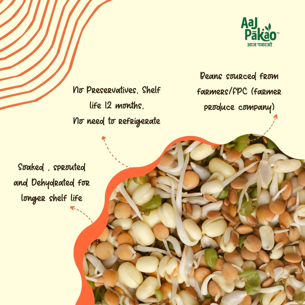 Aaj Pakao - Dehydrated 7 Mixed Sprouts | 200gms | Ready to Cook | Great for Salads, Stir-fries, and Sandwiches | 1 Pack, 200gms - EarthBased