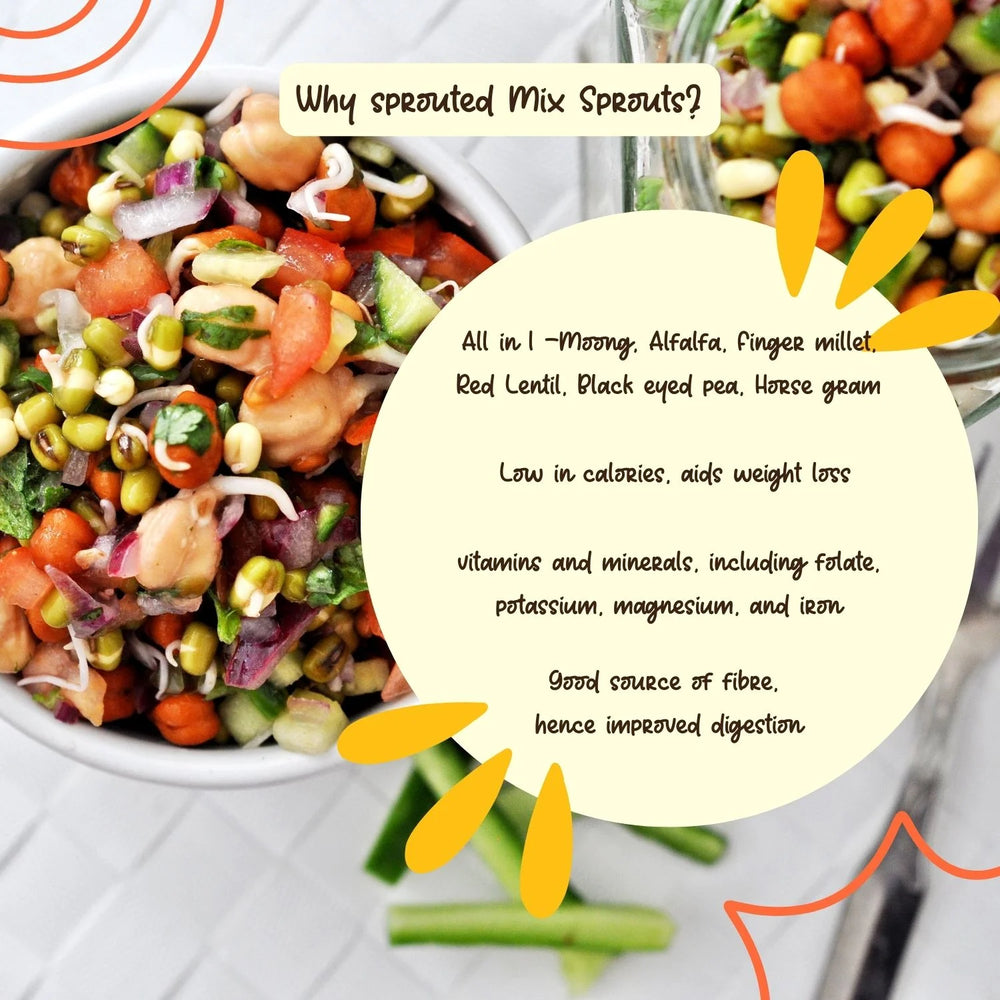 Aaj Pakao - Dehydrated 7 Mixed Sprouts | 200gms | Ready to Cook | Great for Salads, Stir-fries, and Sandwiches | 1 Pack, 200gms - EarthBased