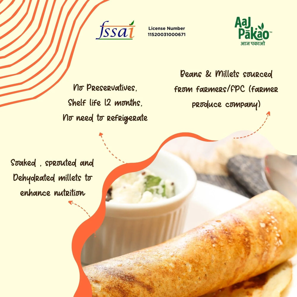 Aaj Pakao - Instant Millet Dosa Mix Flour | 200gms | 100% Natural, No Preservatives | 1 Pack - EarthBased