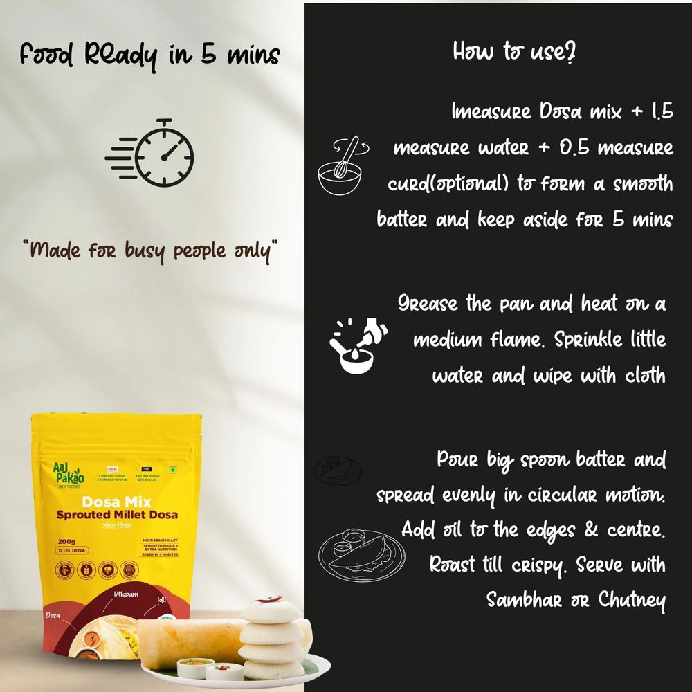 Aaj Pakao - Instant Millet Dosa Mix Flour | 200gms | 100% Natural, No Preservatives | 1 Pack - EarthBased