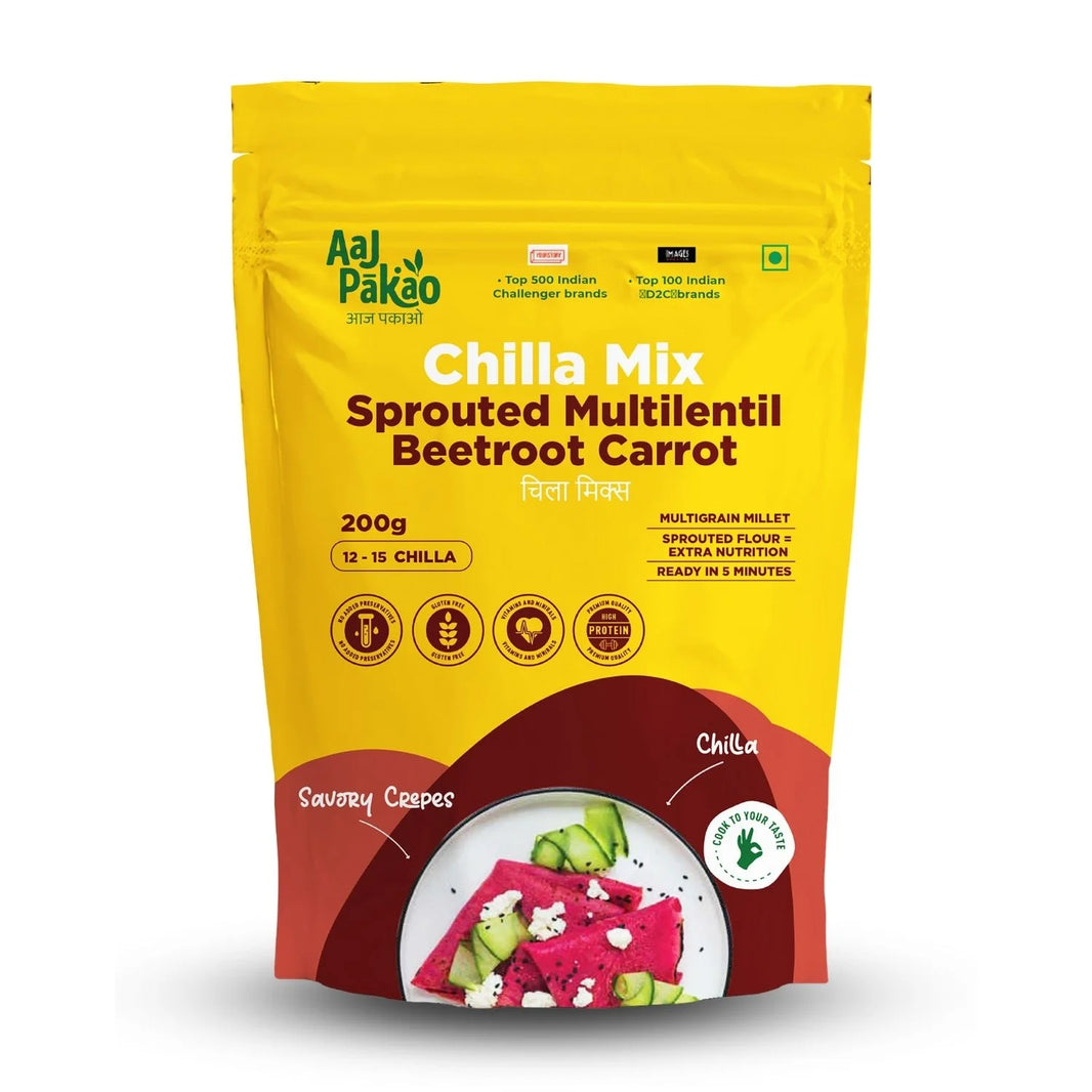 Aaj Pakao - Sprouted Multi Lentil Beetroot Carrot Instant Chilla Mix | 200gms | Mixed Sprouted Beans & Millets | High Protein | No Preservatives | 1 Pack - EarthBased