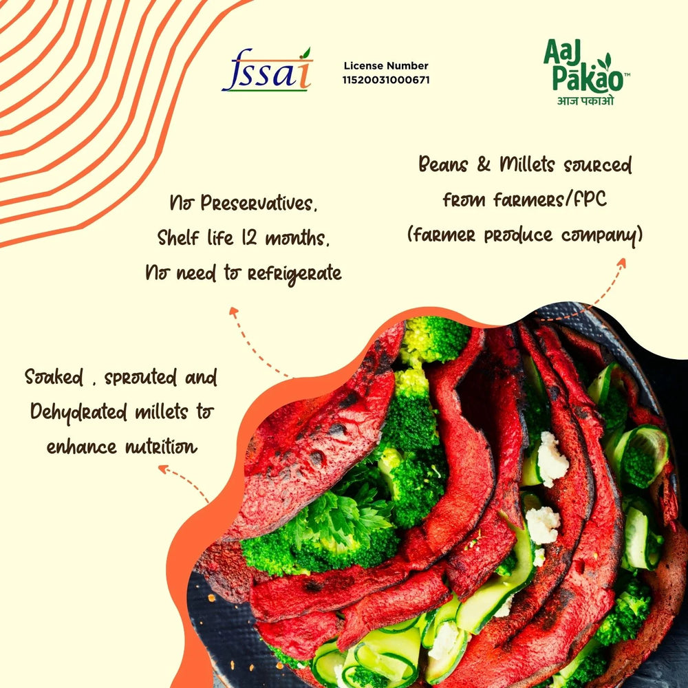 Aaj Pakao - Sprouted Multi Lentil Beetroot Carrot Instant Chilla Mix | 200gms | Mixed Sprouted Beans & Millets | High Protein | No Preservatives | 1 Pack - EarthBased