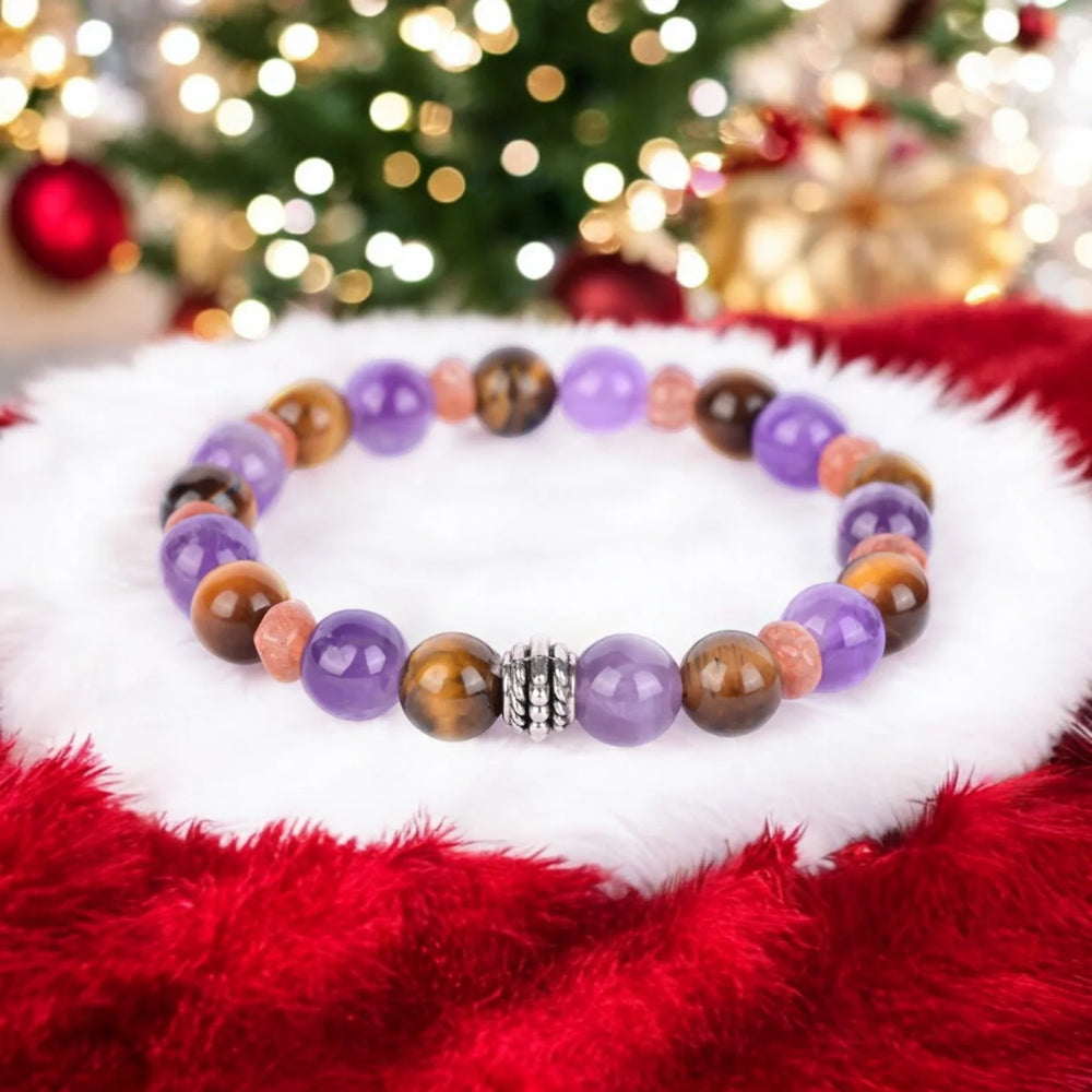 Amethyst, Tiger's Eye, and Sunstone Healing Bracelet for Calm, Confidence, and Vitality - EarthBased