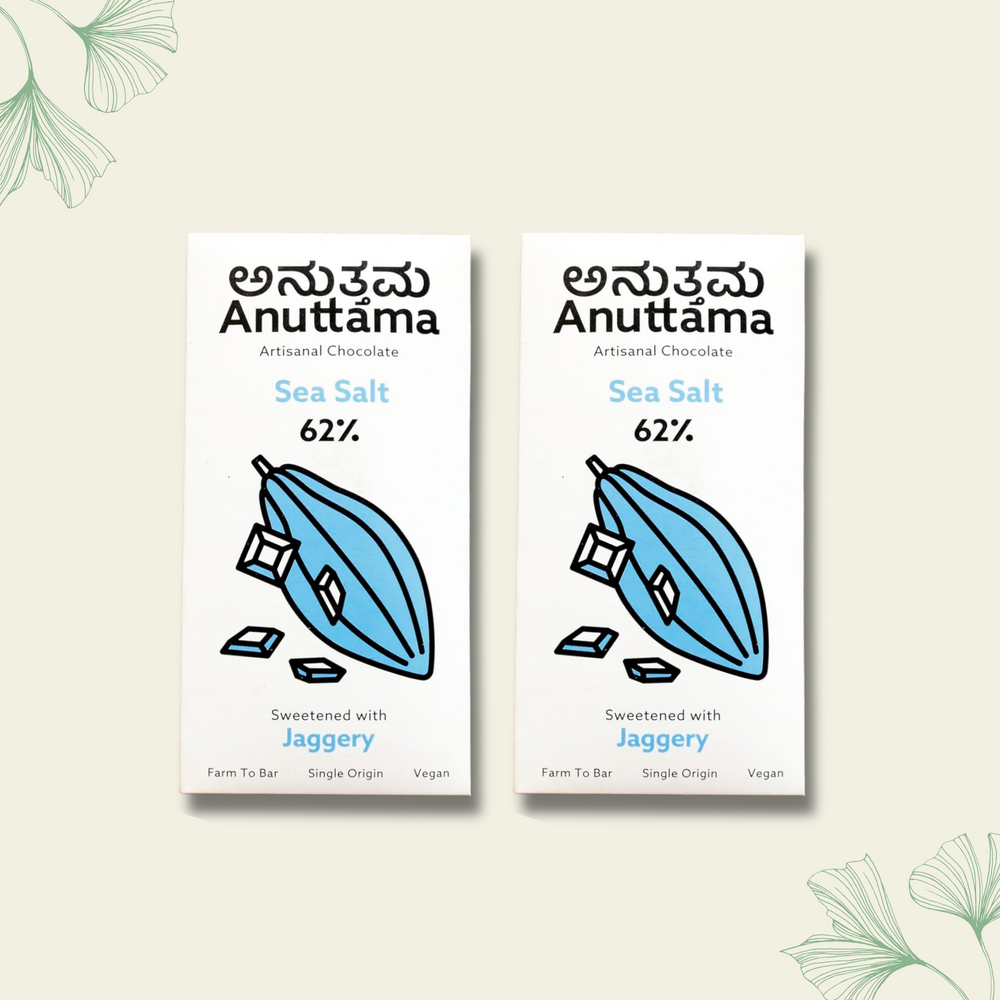 ANUTTAMA | Dark Chocolate | 62% Cocoa | Gift Pack Diwali Gift | Sea Salt | Natural Jaggery Sweetened | Handmade Chocolate | No Preservatives | Vegan | Natural Chocolate Bar 50 gm - EarthBased