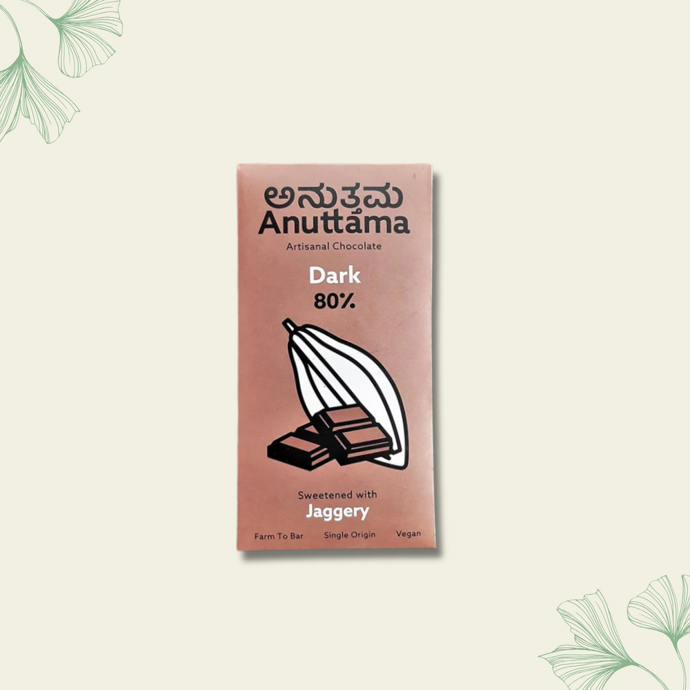 Dark Chocolate Bar | 80% Cocoa | Natural Jaggery Sweetened | Handmade Chocolate | Dark Chocolate Sugar Free | No Artificial Flavours and Colors | Natural Chocolate Bar | by Anuttama - EarthBased