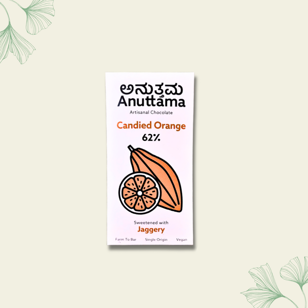 Candied Orange | 62% Cocoa | Sweetened with Jaggery | by Anuttama - EarthBased