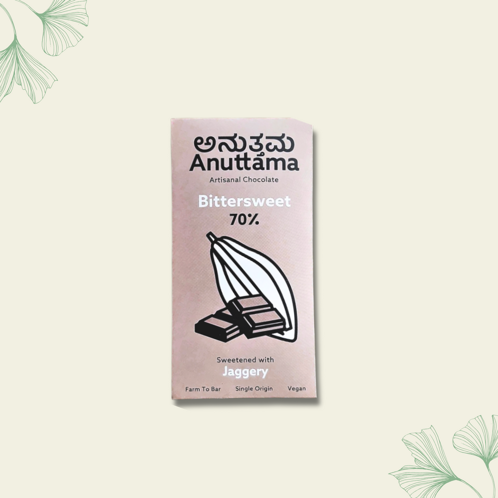 Dark Chocolate Bar | 70% Cocoa | Natural Jaggery Sweetened | Handmade Chocolate | Dark Chocolate Sugar Free | Vegan Chocolate | Natural Chocolate Bar | by Anuttama - EarthBased