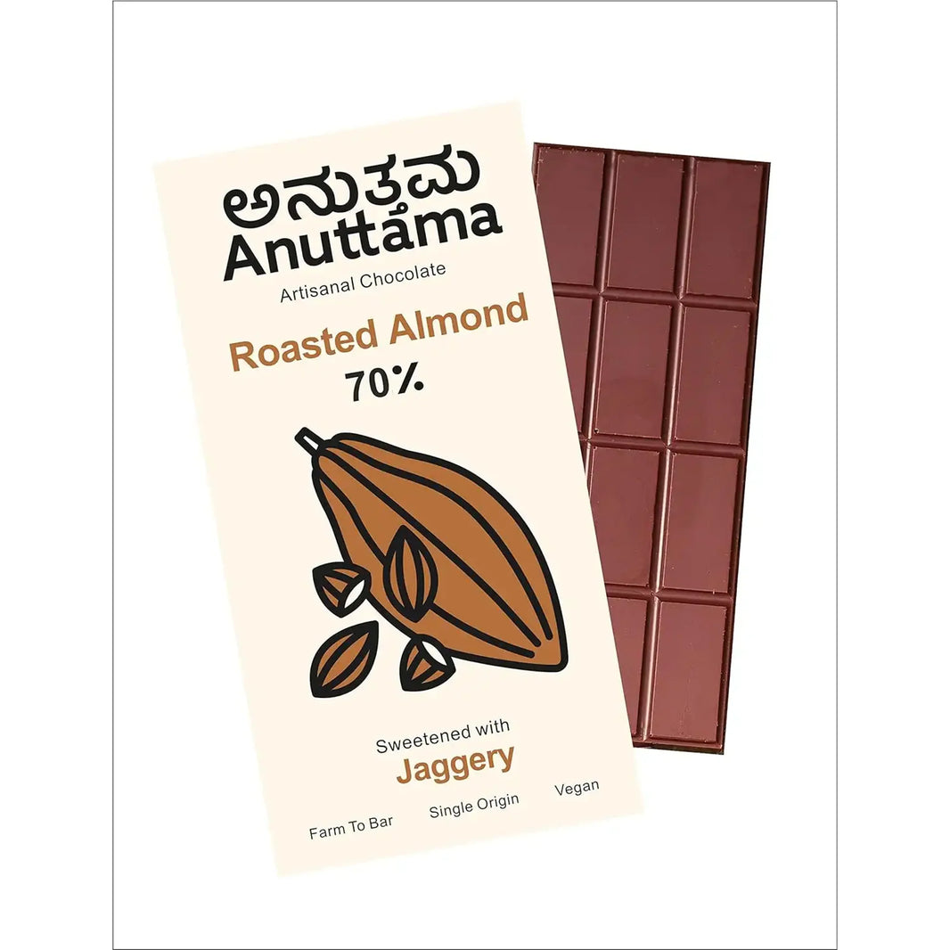 Anuttama roasted almond dark chocolate 62% cocoa – sugar-free, lectin-free, vegan chocolate gift box