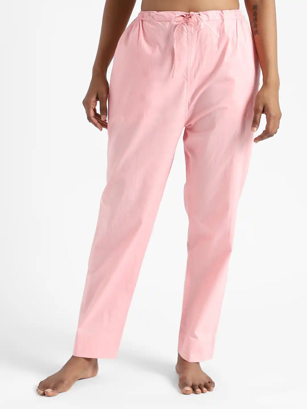 Organic Cotton & Natural Dyed Womens Rose Pink Color Slim Fit Pants by Livbio - EarthBased