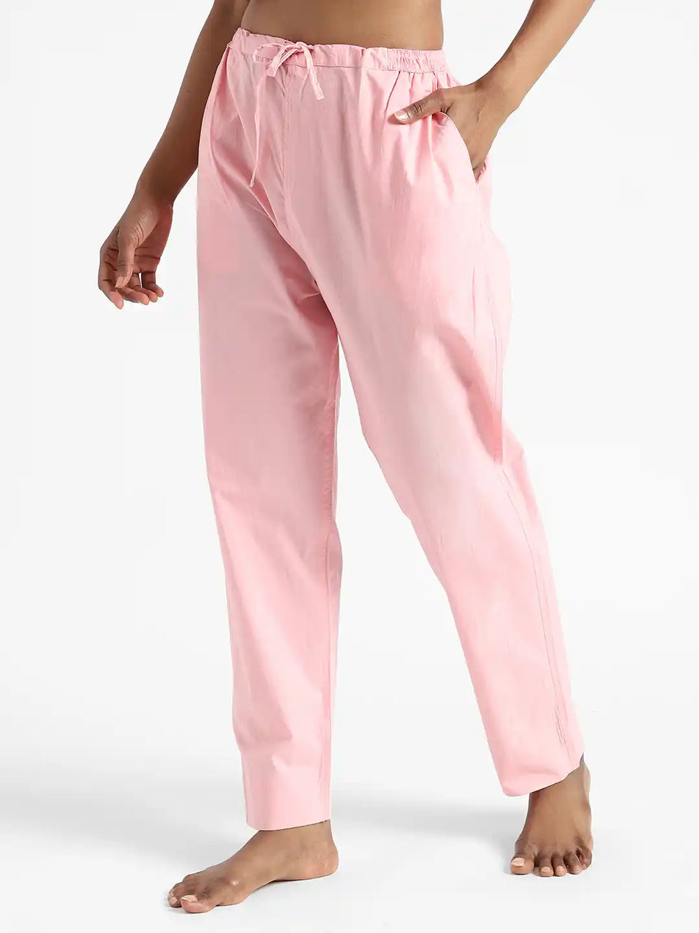 Organic Cotton & Natural Dyed Womens Rose Pink Color Slim Fit Pants by Livbio - EarthBased